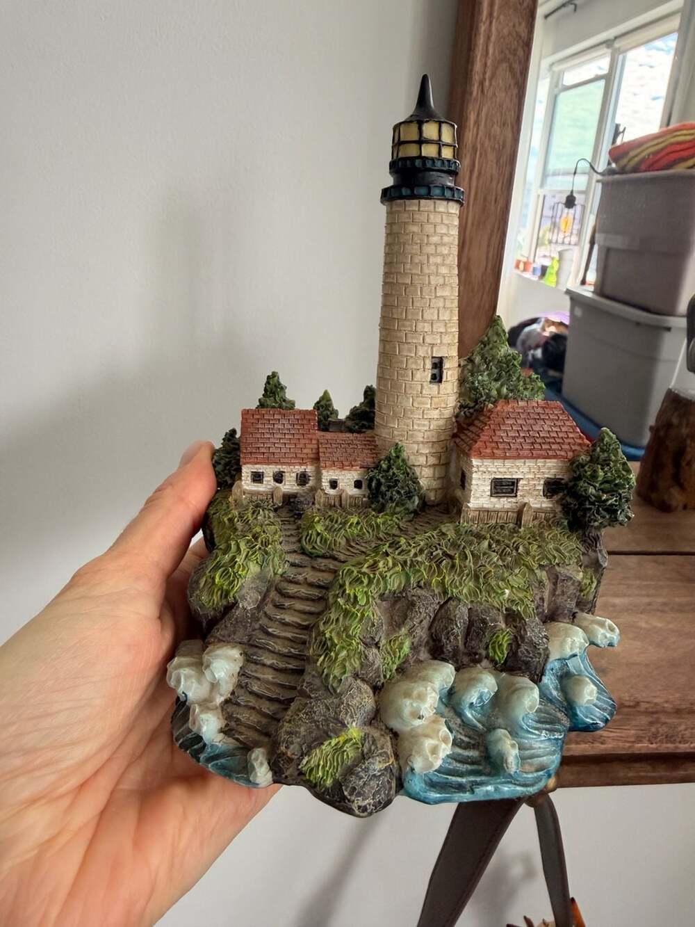 Vintage Coastal Lighthouse On Cliff Resin Figurine Nautical Beach Home Decor